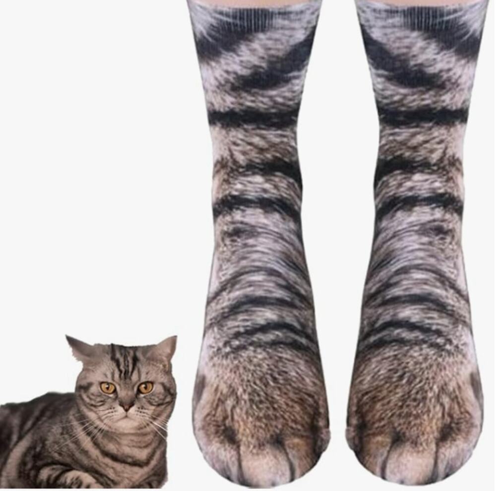 New 3D Animal Print Paw Socks - Cat Paw Socks Realistic Animal Graphic 1 Pair